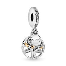 Load image into Gallery viewer, Family tree silver dangle with 14k and clear cubic zirconia
