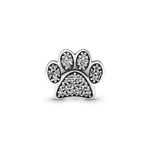 Paw silver charm with cubic zirconia