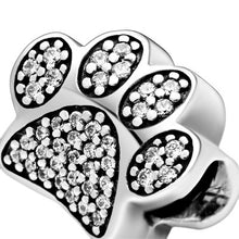 Load image into Gallery viewer, Paw silver charm with cubic zirconia
