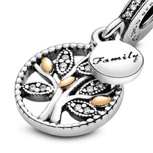 Load image into Gallery viewer, Family tree silver dangle with 14k and clear cubic zirconia
