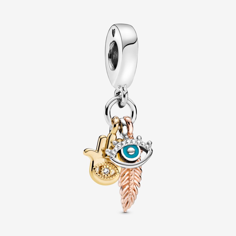 Hamsa, All-seeing Eye Feather Spirituality Dangle Charm
