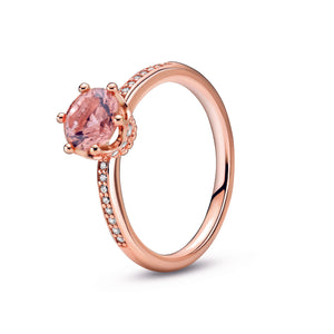 Pink Sparkling Crown Solitaire Ring - Main Image