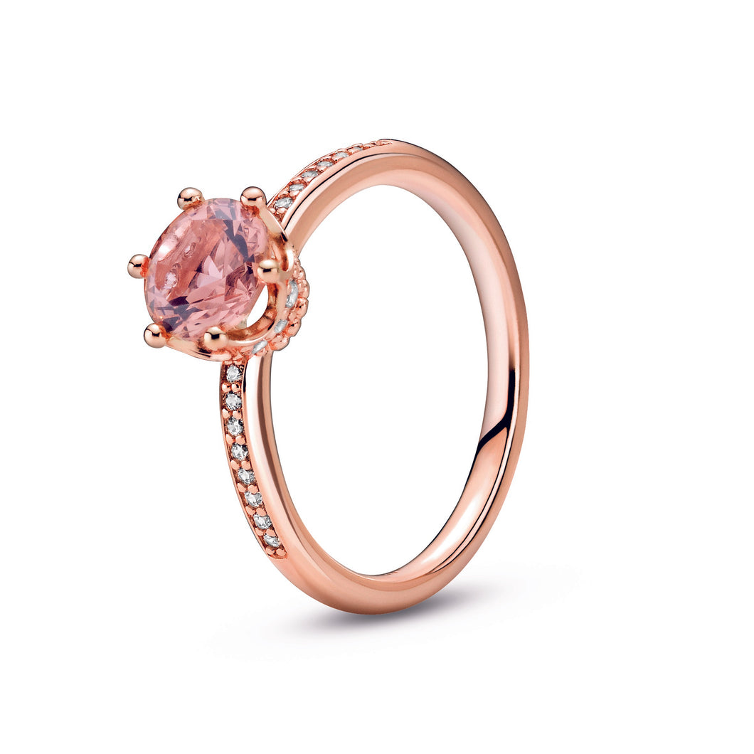 Pink Sparkling Crown Solitaire Ring - Main Image