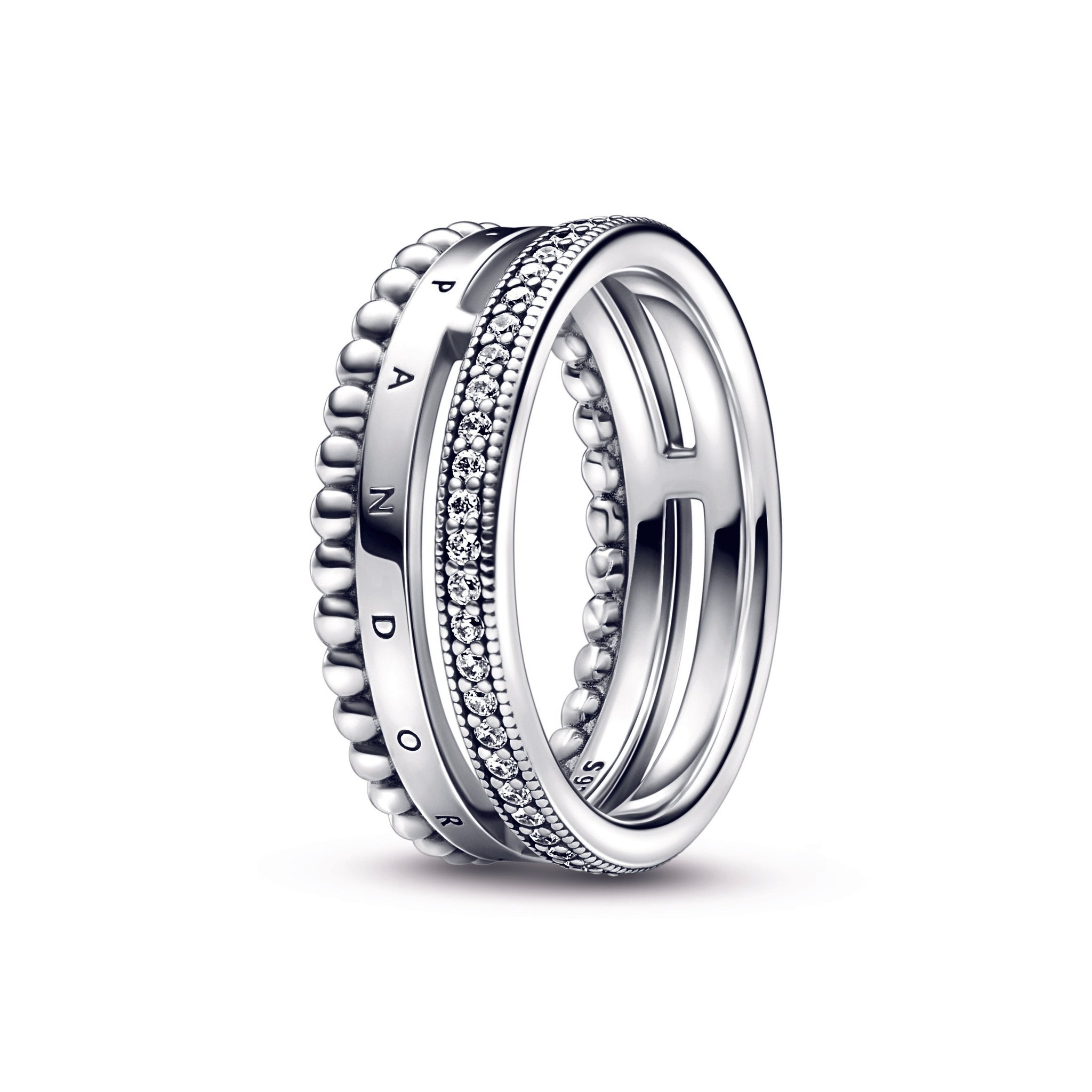 Forvirrede Vandt kromatisk Pandora Signature Logo Pavé & Beads Ring