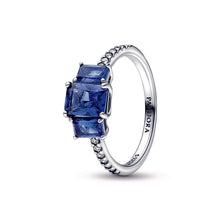 Load image into Gallery viewer, Blue Rectangular Three Stone Sparkling Ring

