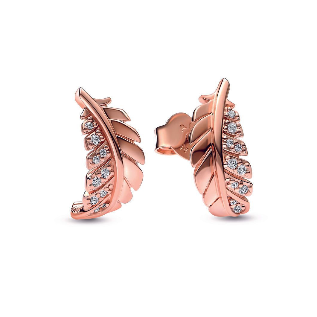 Floating Curved Feather Stud Earrings