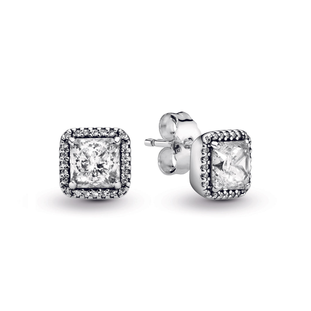 Square Sparkle Halo Stud Earrings