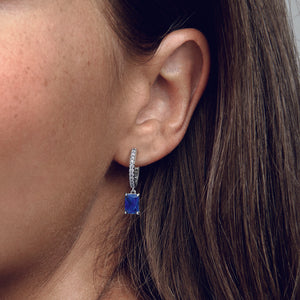 Blue Rectangular Sparkling Hoop Earrings