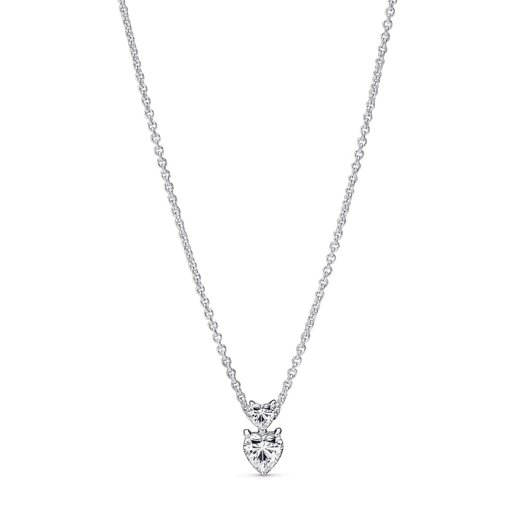 Double Heart Pendant Sparkling Collier Necklace