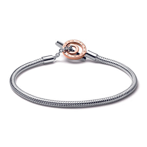 Pandora Moments Two-tone Logo T-Bar Snake Chain Bracelet