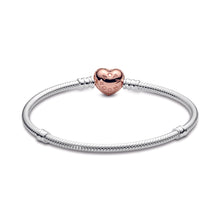 Load image into Gallery viewer, Pandora Moments Pavé Heart Clasp Snake Chain Bracelet
