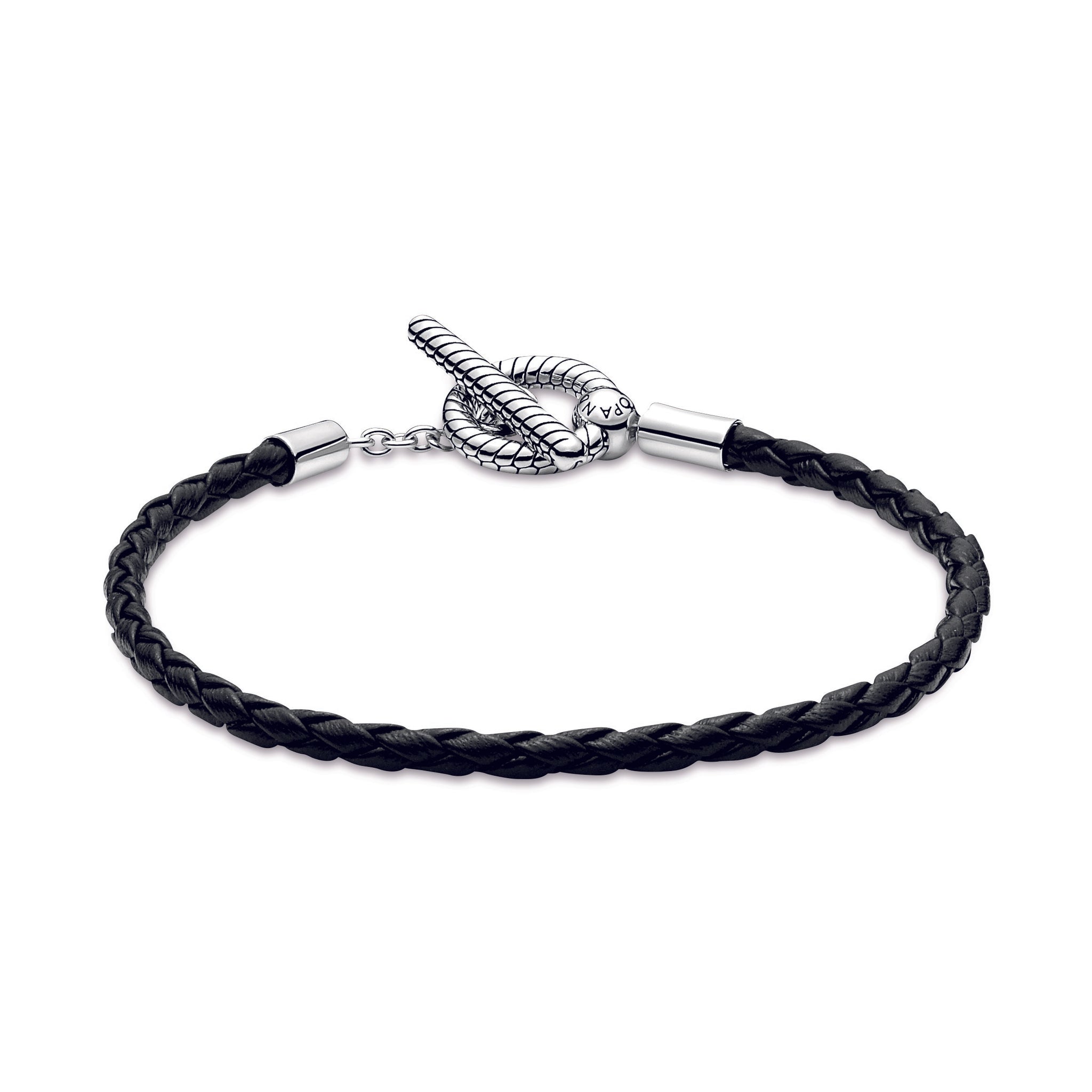 Black braided leather charm bracelet new arrivals