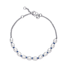 Load image into Gallery viewer, Freshwater Cultured Pearl Blue Cord Chain Bracelet
