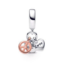 Load image into Gallery viewer, Two-Tone Rainbow Heart, Butterfly &amp; Peace Triple Dangle Charm
