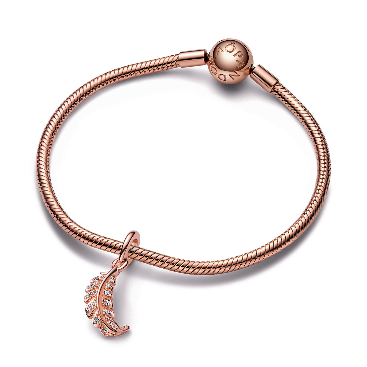 Eva R Charm Floating Curved Feather Dangle Charm