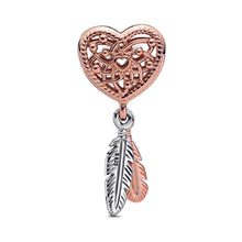 Load image into Gallery viewer, Openwork Heart &amp; Two Feathers Dreamcatcher Charm
