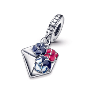 Pansy Flower Envelope Dangle Charm