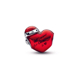 Metallic Red Christmas Heart Charm