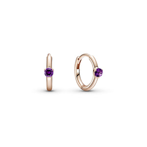 Purple Solitaire Huggie Hoop Earrings