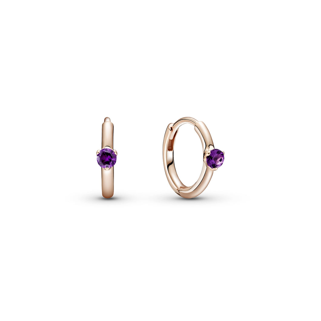 Purple Solitaire Huggie Hoop Earrings