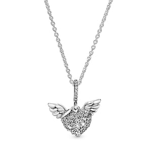 Pavé Heart & Angel Wings Necklace