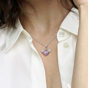 Pavé Heart & Angel Wings Necklace