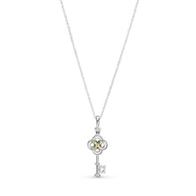 Load image into Gallery viewer, Two-tone Key &amp; Flower Necklace
