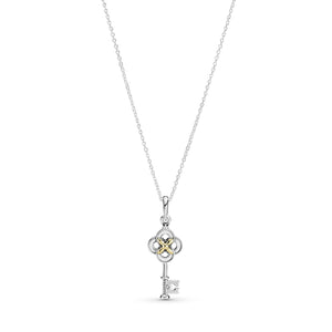 Two-tone Key & Flower Necklace