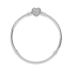 Pandora Moments Sparkling Heart Pave Clasp Snake Chain Bracelet