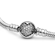 Load image into Gallery viewer, Pandora Moments Sparkling Heart Clasp Snake Chain Bracelet

