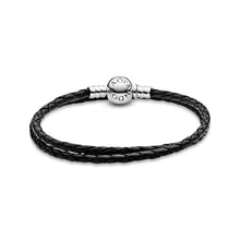 Load image into Gallery viewer, Pandora Moments Double Black Leather Bracelet
