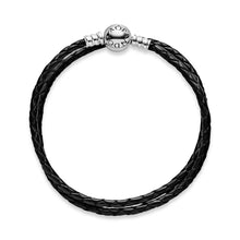 Load image into Gallery viewer, Pandora Moments Double Black Leather Bracelet
