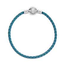 Load image into Gallery viewer, Pandora Moments Seashell Clasp Turquoise Braided Leather Bracelet
