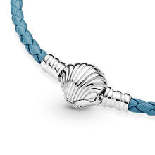 Load image into Gallery viewer, Pandora Moments Seashell Clasp Turquoise Braided Leather Bracelet
