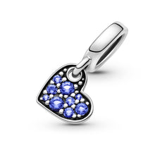 Load image into Gallery viewer, Stellar Blue Pavé Tilted Heart Dangle Charm
